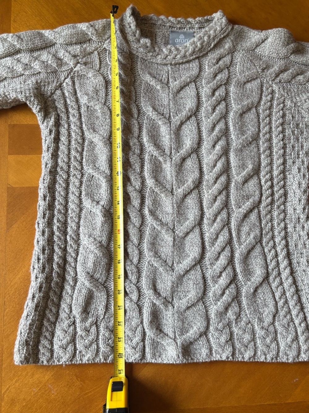 Aran Crafts Sweater Women Medium Gray Merino Wool Cable Knit Fisherman Ireland - Picture 6 of 11